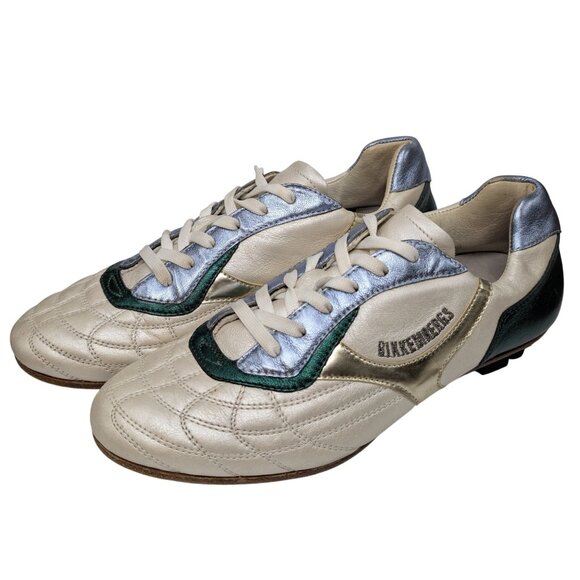 Bikkembergs Futsal Shoes Womens Metallic Green Gold Cream Leather EU 39 US 8.5 - Picture 6 of 14